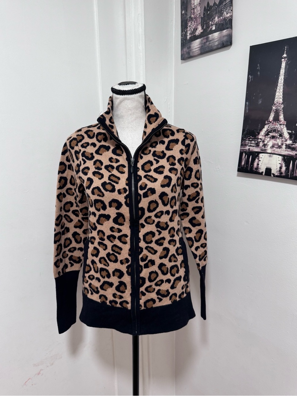 Rachel Zoe Leopard-Print Zip Front Jacket in Tan and Black xs